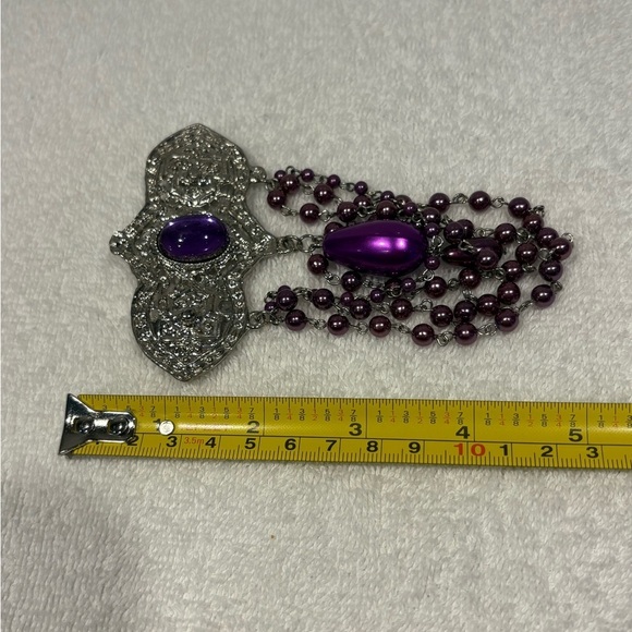 Goth Style Ornate Purple and Pink Gemstone Brooch with Filigree Design - Picture 8 of 8